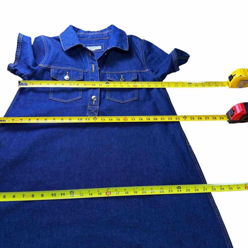 Loft Womens Denim Dress Shift Blue M S/S Western Cowgirl Country Pockets Casual - Picture 10 of 12
